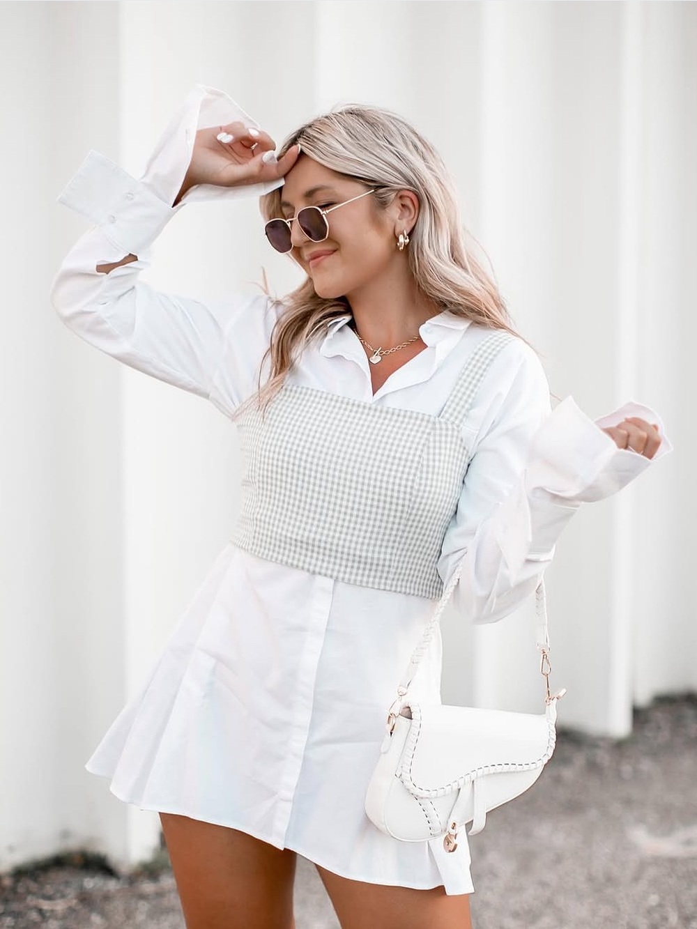 Lioness White Long-Sleeve Mini Shirt Dress
